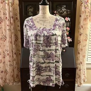Erica, Plus size, short sleeve shirt, Purple Floral, size 1 X